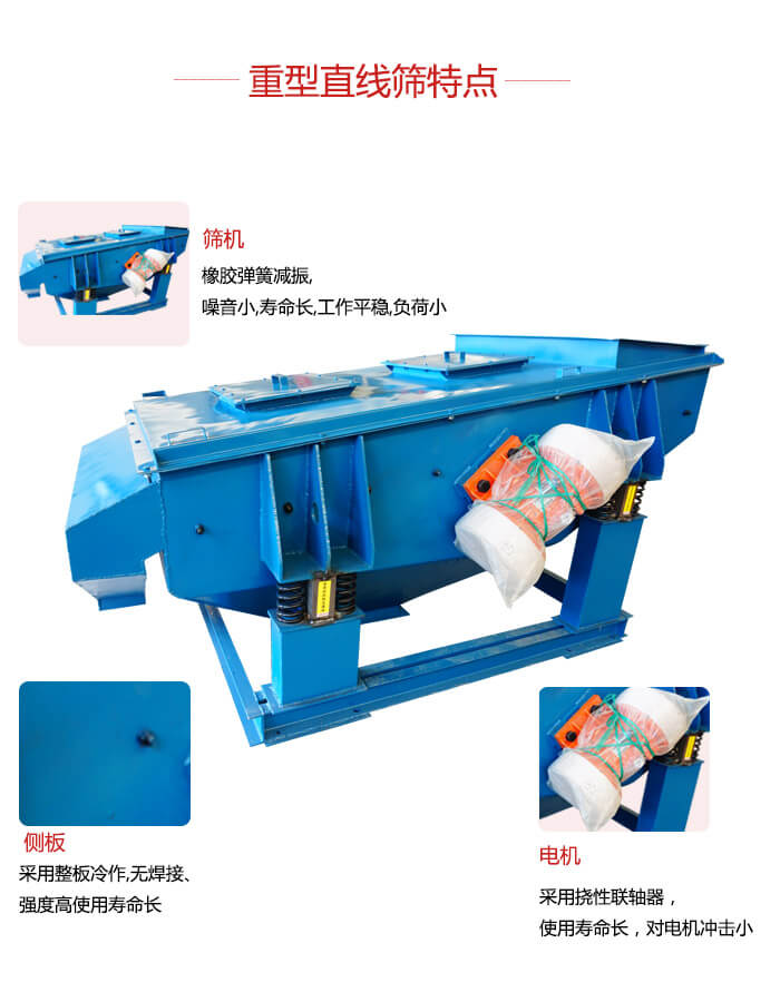 重型直線篩：篩機(jī)，側(cè)板，電機(jī)展示圖