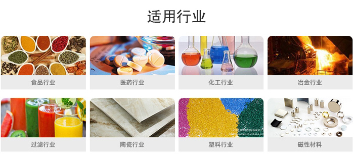 氣流篩粉機適用行業：食品，醫藥，化工，冶金，過濾，陶瓷，塑料，磁性材質等行業。